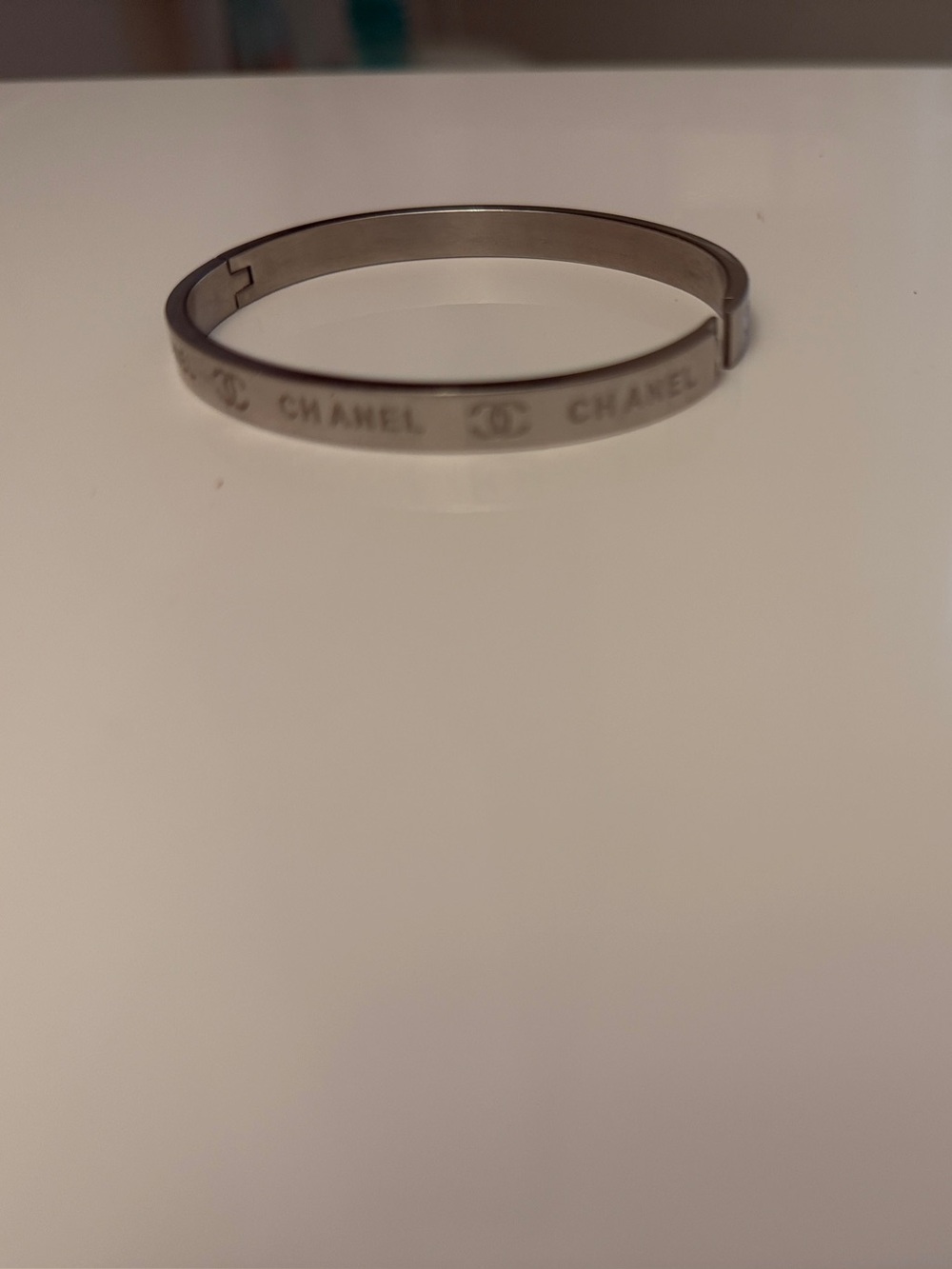 Logo Silver Stainless Steel Bangle